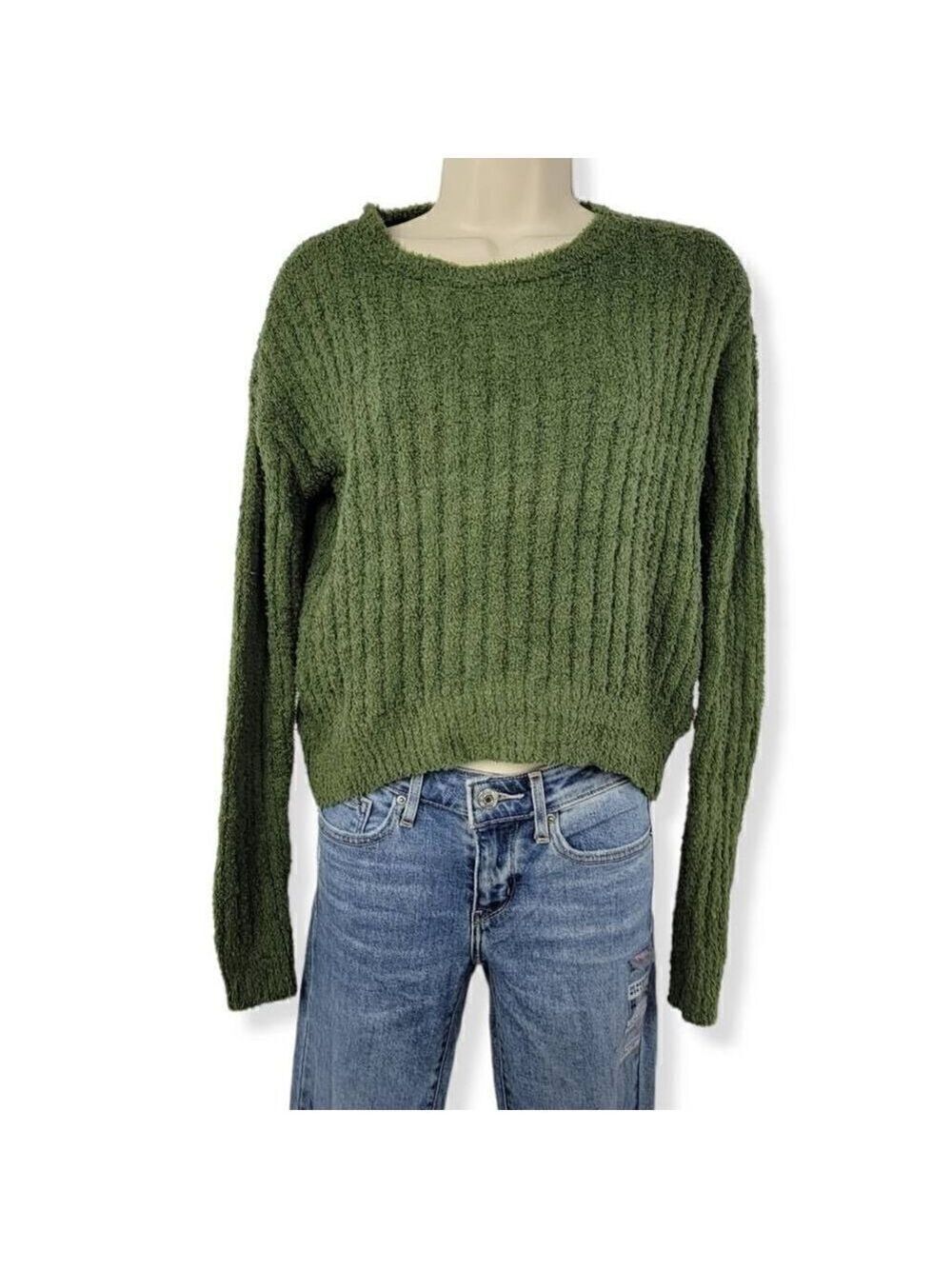 Crave Fame Green Ribbed Textured Sweater XS Junior